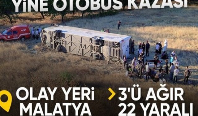 Malatya'da yolcu otobüsü devrildi