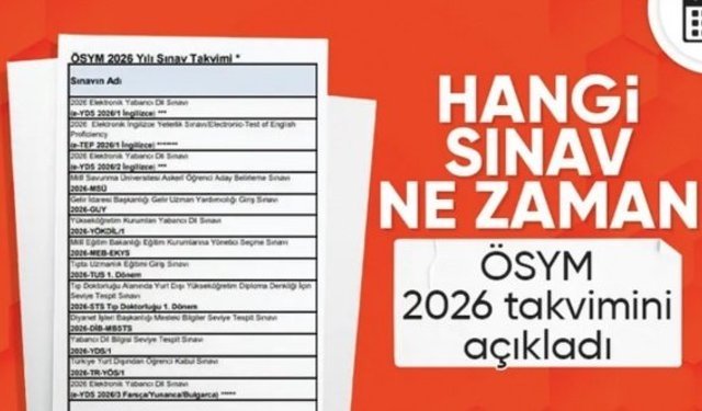 ÖSYM, 2026 yılı sınav takvimini duyurdu